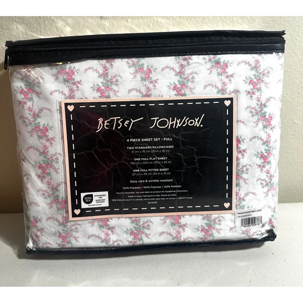 Betsey Johnson Pink Floral Sheet Set Full Cottagecore Ditsy Coquette Bedding Y2K